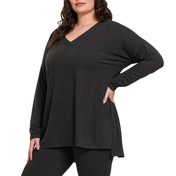 New!LAST ONE Plus Size black Long Sleeve Top and Leggings Set Size 1X 2X 3X - Picture 2 of 4